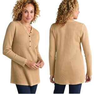 SOFT SURROUNDINGS Glenda Waffle Knit Top, Light Brown Cotton Waffle Knit Boho, M